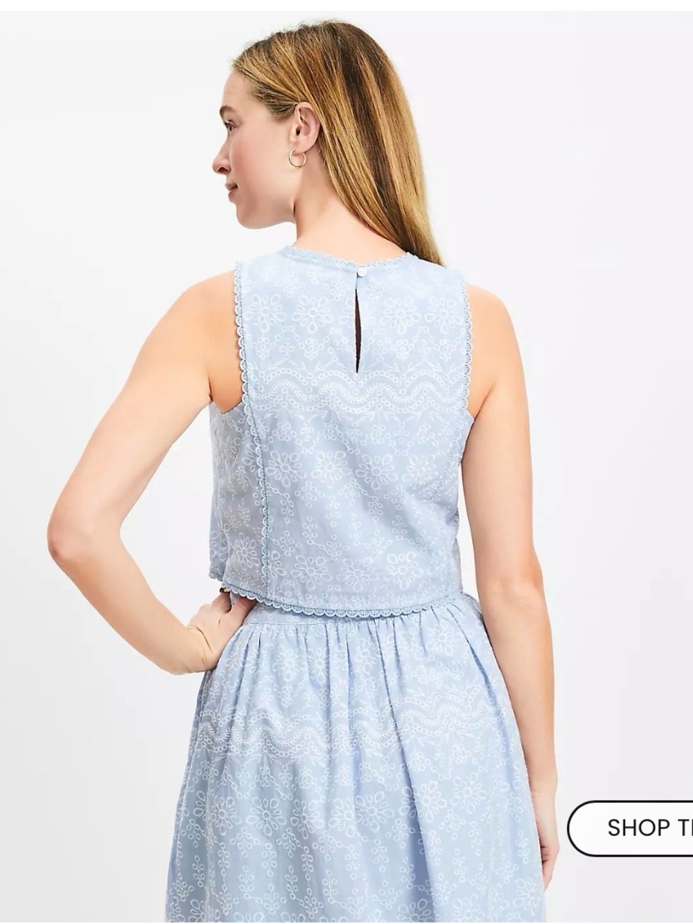 NWT LOFT Light Blue Eyelet Embroidered Shell Crop Top - Picture 5 of 6